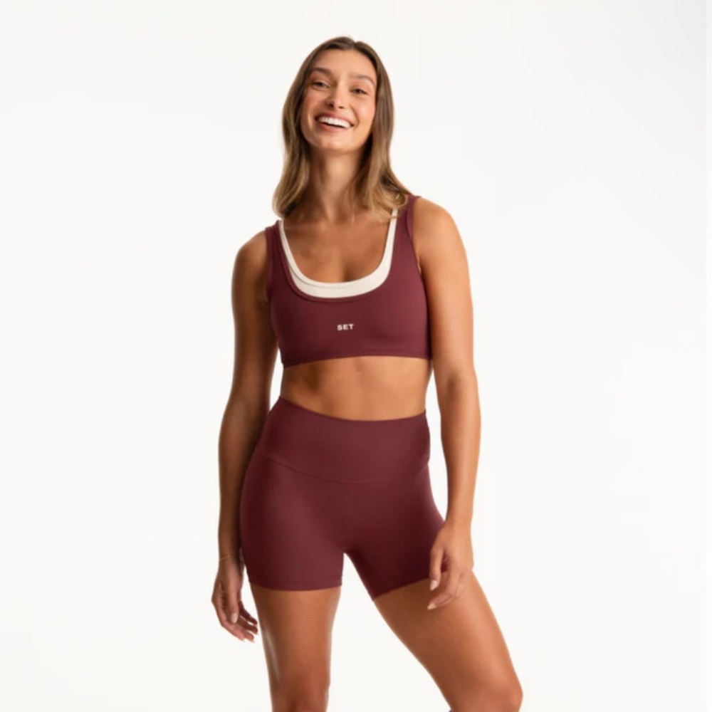 Set Active AirLuxe Parke Rhubarb maroon double layer bran and short set S